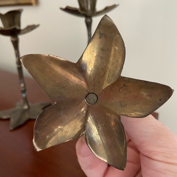 Set of 3 Solid Brass Flower Candle Holders Lotus ? - Picture 4 of 12